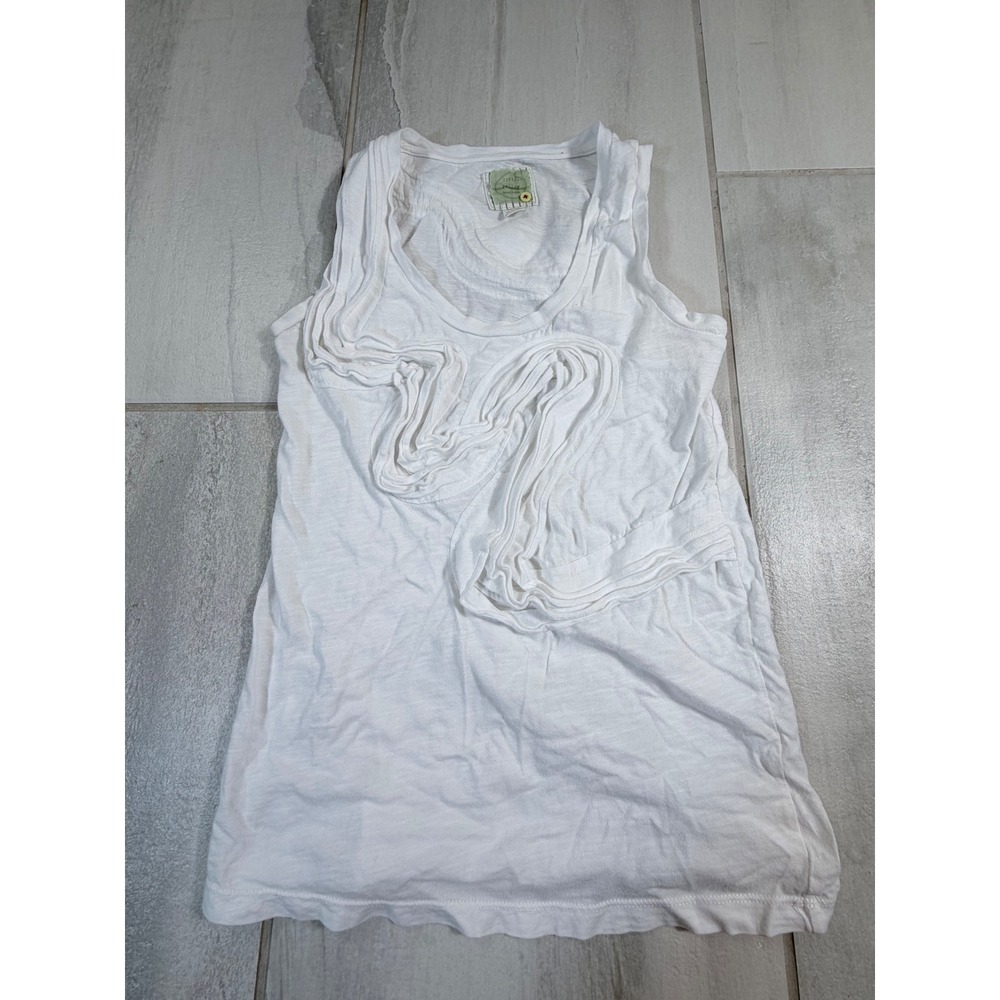 Anthropologie Little Yellow Button White Ruffle 100% Cotton Tank Top XS